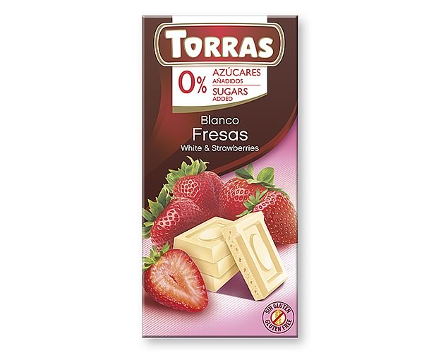 Torras No Added Sugar White Chocolate Bar with Strawberry 75 g